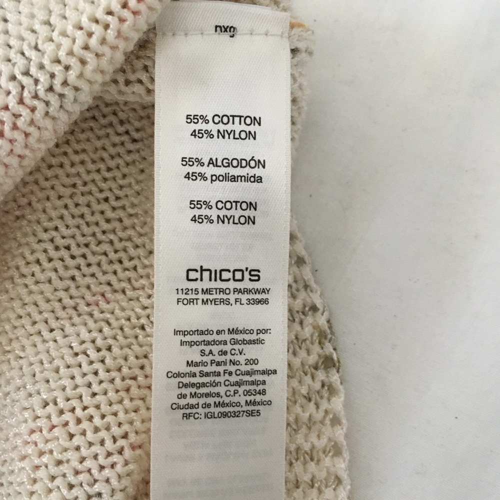 NWT  CHICOS Cotton Leaf Print Knit Top Size 2 (Large/XL) Cream Pink Green - Picture 3 of 6